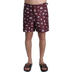 Dolce & Gabbana Red Swimwear Dolce & Gabbana Maroon Hats Print Beachwear Shorts Men's Swimwear