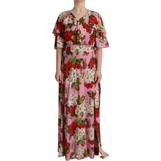 L - Long Dresses - Men Dolce & Gabbana Pink Floral Silk Stretch Gown Maxi Women's Dress