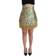 Dame - Gull Skjørt Dolce & Gabbana Blue High Waist Jacquard Tassel Gold Skirt IT38