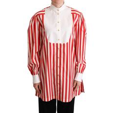 Dolce & Gabbana Red Shirts Dolce & Gabbana Red White Striped Long Sleeves Formal Women's Shirt