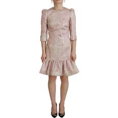 Dolce & Gabbana Pink Jaquard 3/4 Sleeve Sheath Midi Women's Dress