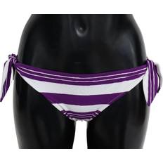 Hvite Bikiniunderdeler Dolce & Gabbana Purple White Stripes Beachwear Bikini Bottom IT2