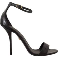 Dolce & Gabbana Heeled Sandals Dolce & Gabbana Black Ostrich Ankle Strap Heels Sandals Shoes