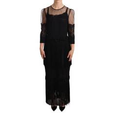 Long Dresses - XXXS Dolce & Gabbana Black Sheer Floral Lace Crystal Maxi Women's Dress