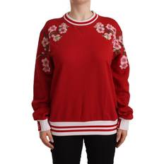 Dolce & Gabbana Red Sweaters Dolce & Gabbana Red Cotton Crewneck #DGlove Pullover Women's Sweater