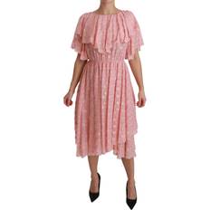 Dolce & Gabbana Silk Pink Polka Dots Pleated A-line Midi Women's Dress