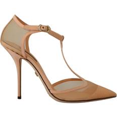 Dolce & Gabbana Beige Mesh T-strap Stiletto Heels Pumps Shoes