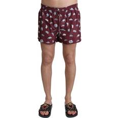 Dolce & Gabbana Red Swimming Trunks Dolce & Gabbana Maroon Hats Print Beachwear Shorts Men's Swimwear