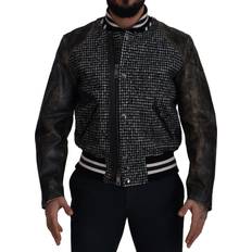 Dolce & Gabbana Polyester Outerwear Dolce & Gabbana Black Houndstooth Polyester Bomber Men's Jacket