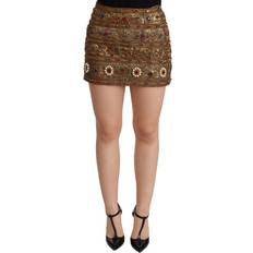 Dolce & Gabbana Gold Crystal Jacquard High Waist Women's Skirt