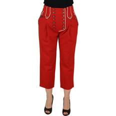 Dolce & Gabbana Red Jeans Dolce & Gabbana Red Button Embellished High Waist Women's Pants