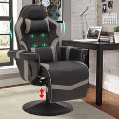 MoNiBloom Video Gaming Chair, Recliner with Adjustable Lumbar Support &  Headrest, Ergonomic Seating with Footrest and Cup Holder, Grey 