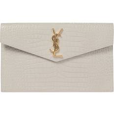 Damen - Weiß Clutches Saint Laurent Uptown Croc-Effect Leather Clutch - White