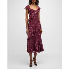 Midi Dresses - Sportswear Garment Jason Wu Polka-Dot Flutter-Sleeve Midi Dress BURGUNDY MULTI