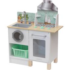 Kidkraft Leker Kidkraft Whisk & Wash Kinderküche aus Holz mit Waschmaschine und Wäschekorb, Spielküche Spielzeug für Kinder ab 3 Jahre für Kinder, 10230