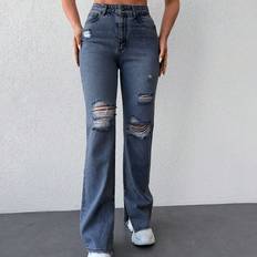 Shein Damen Jeans Shein Ripped Flare Leg Jeans