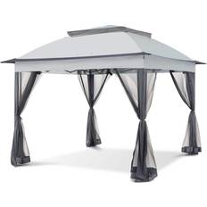 Pop up gazebo EAGLE PEAK 11 ft. x 11 ft. Pop-Up Gazebo Shelter with Screen Wall Panels Instant Outdoor Tent, Gray