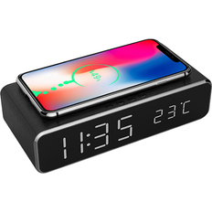 Alarm Clocks LED Alarm Clock with Wireless Charger and USB Port Black