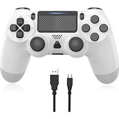 Gobub Wireless Game Controller Compatible with P-S4, Remote Gamepad Controller for 4/Slim/Pro, White Joystick Gamepad Controller with Dual Vibration/6-axis Gyro Sensor/Speaker/Audio Jack
