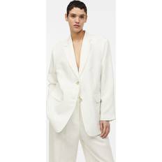 L - Weiß Jacketts H&M Damen Oversized Blazer aus Leinenmix Weiß