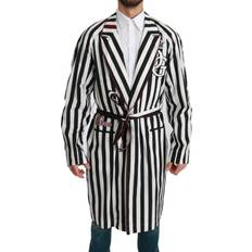 Dolce & Gabbana Men Sleepwear Dolce & Gabbana Black Coat Nightgown White Cotton Men's Robe