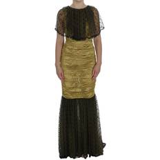 Men - Yellow Dresses Dolce & Gabbana Yellow Black Floral Lace Ricamo Gown Women's Dress
