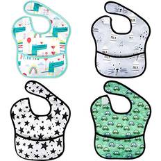 Plastic Food Bibs Baby Waterproof Adjustable Smock Bib for Feeding with Crumb Catcher Pocket Sleeveless Plastic Eating Weaning Bib Set for Infants and Toddlers 4 Packs 6-36 Months