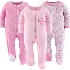 Pajamases Children's Clothing The Peanutshell Floral Love Footed Baby Sleepers for Girls, 3-Pack Pink Pink