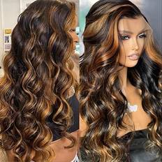 Brown Extensions & Wigs Klaiyi Balayage Highlight Body Wave Lace Front Wig 16 inch Dark Root Brown