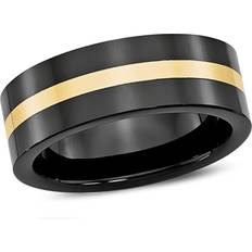 Men Rings Men's Black Ceramic Wedding Band Ring 8mm with 14K Yellow Gold Inlay