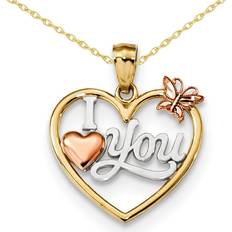 Gem & Harmony I Love You Heart with Butterfly Pendant Necklace - Gold/Silver/Rose Gold