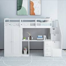 Bed Bath & Beyond Twin Loft Wardrobe and Staircase, Desk and Storage Drawers White