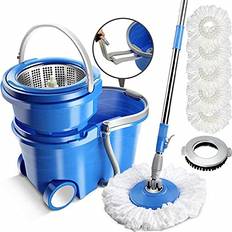 HANAMYA Floor Mop and Bucket Set with 3 Microfiber Mop Pads in White