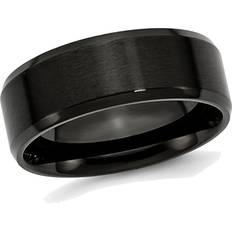 Men - Stainless Steel Rings Men's Black Plated Stainless Steel 8mm Beveled Edge Wedding Band