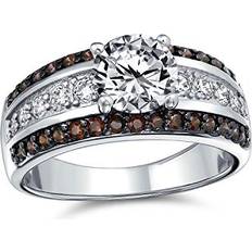 Brown Rings Bling Jewelry 3CT AAA CZ Solitaire Engagement Row Coffee Brown Accent Silver