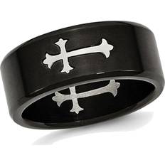 Men - Stainless Steel Rings Men's Black Plated Stainless Steel 9mm Brushed Cross Wedding Band Ring