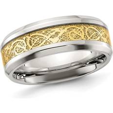 Men - Stainless Steel Rings Men's Yellow Plated Stainless Steel Band Ring with Inlay Design 8.0,mm