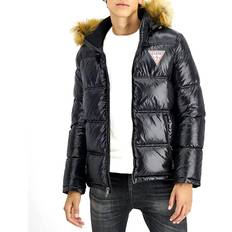 Guess Outerwear Guess Men's Puffer Jacket With Faux Fur Hood-Black-XL