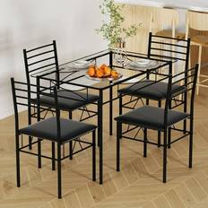 Black Dining Sets Vecelo Tempered Glass Top Black Dining Set 27.5x43.3" 5
