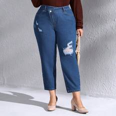 Rot - XL Jeans Shein Plus Stepped Waistband Ripped Jeans