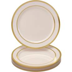 Heavy Duty Disposable Plates – 10 Disposable Dinner Plates – 10.25” – Ivory with Gold Rim Plates – Ritz Collection