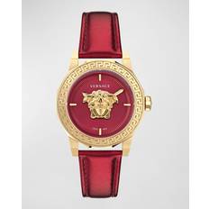 Versace 38mm Medusa Deco with Leather Strap, Red IP Yellow Gold