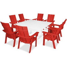 Polywood Modern Curveback Adirondack Farmhouse Patio Dining Set