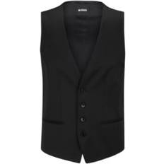 Hugo Boss Men Vests Hugo Boss Men's Single-Breasted Waistcoat Black Black