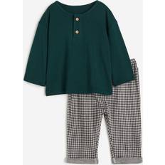 H&M Baby Boy Jersey Set 2-piece - Dark Green/Checked