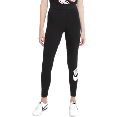 Polyester Strømpebukser & Stay-ups Nike Sportswear Essential Women's High-Waisted Logo Leggings - Black/White