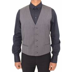 Dolce & Gabbana Men Vests Dolce & Gabbana Gray Wool Stretch Dress Vest Jacket Men's Blazer