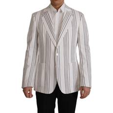 Men - White Blazers Dolce & Gabbana White Stripes Cotton Single Breasted Men's Blazer