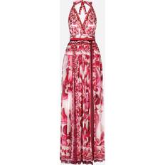 Dolce & Gabbana Long sleeveless chiffon dress with Majolica print