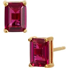 Jewelry Storage 18K Gold Plated Sterling July Lab Created Ruby Emerald Cut Birthstone Stud in Box